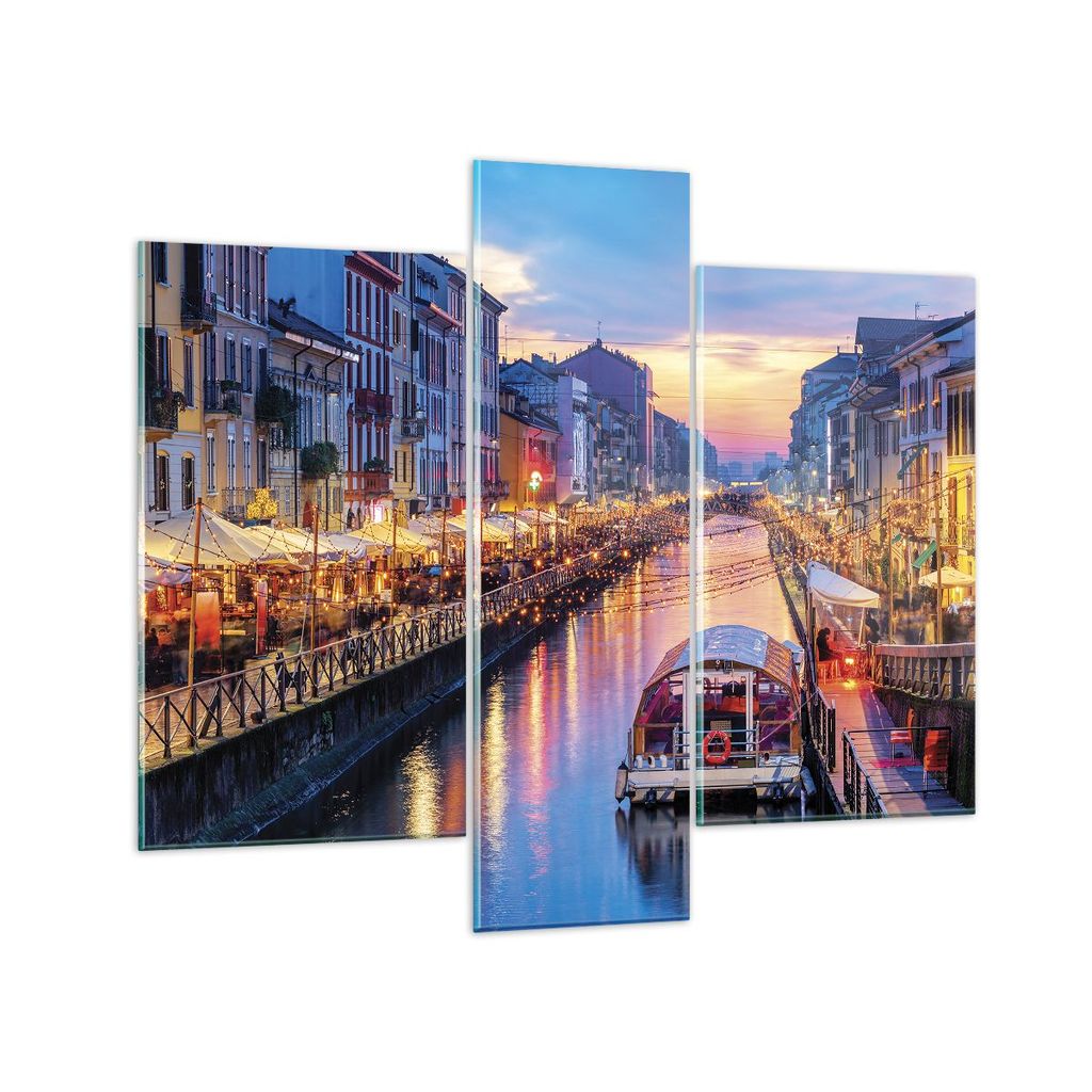 Bilder auf glas - 3 Teile - Kanal Grande Abend - 95x80cm - Glasbilder - Wandbilder - Bilder - zum Aufhängen bereit - Wanddekoration aus Glas - Gla...