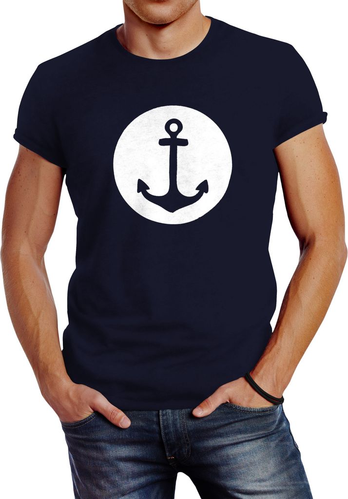 Läßiges Herren T-Shirt mit Anker Mond Slim Fit Neverless navy L