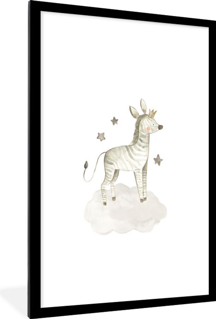 MuchoWow Gerahmtes Poster Tiere - Zebra - Kinder 60x90 cm - Poster mit Schwarzem Bilderrahmen Wandposter Rahmen Foto Bilder - Dekoration - Wandpo...
