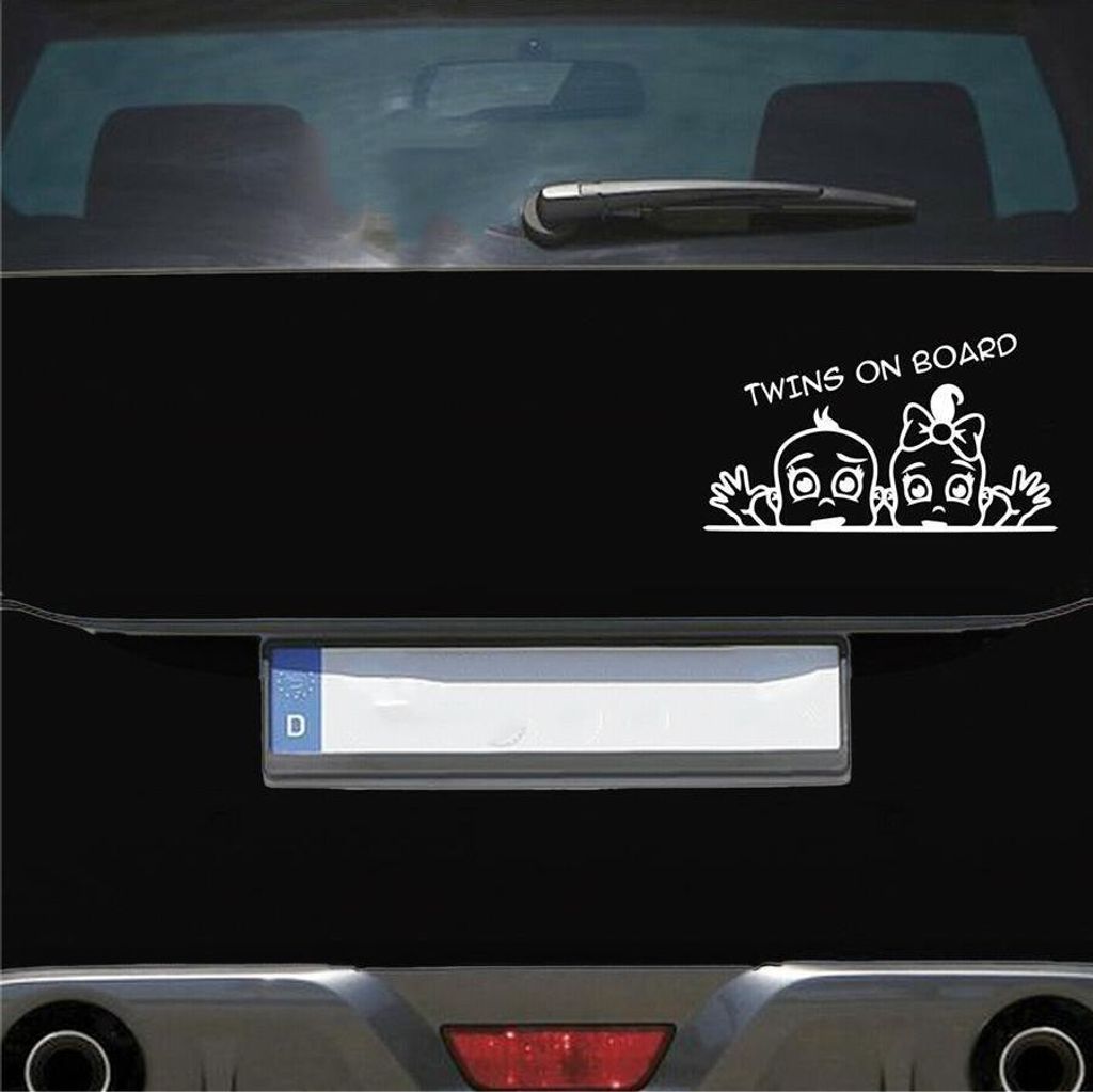 Auto Aufkleber Zwillinge an Bord Mädchen Junge 20x11 cm Weiss Glanz Sticker Heckscheibenaufkleber