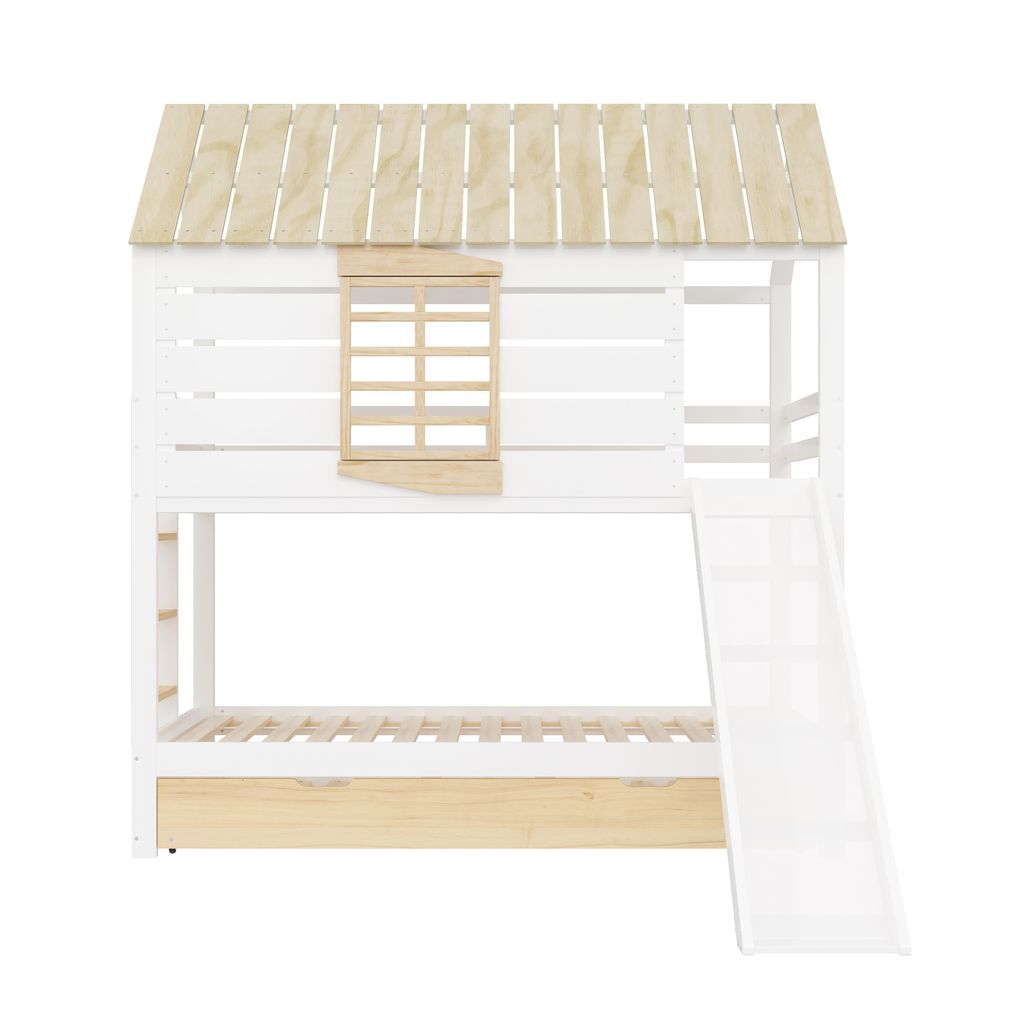 Merax Haus-Etagenbett 90x200 mit Ausziehbett, Kinderbett Produktbild 