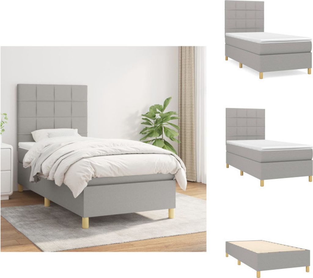 vidaXL Boxspringbett mit Matratze Hellgrau 100x200 cm Stoff - Betten & Bettgestelle