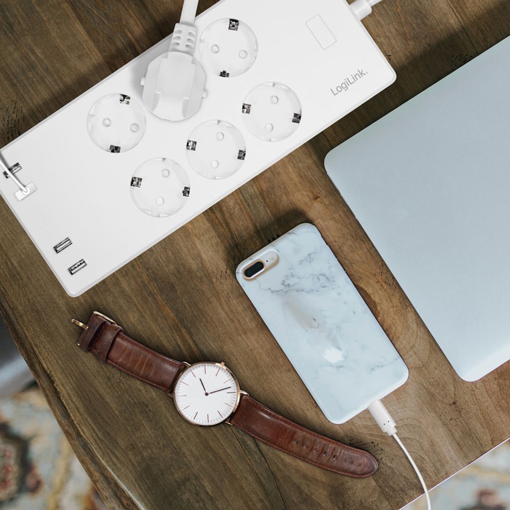 LogiLink Wi-Fi Smart Steckdosenleiste 6-fach + 4x USB weiß Produktbild 