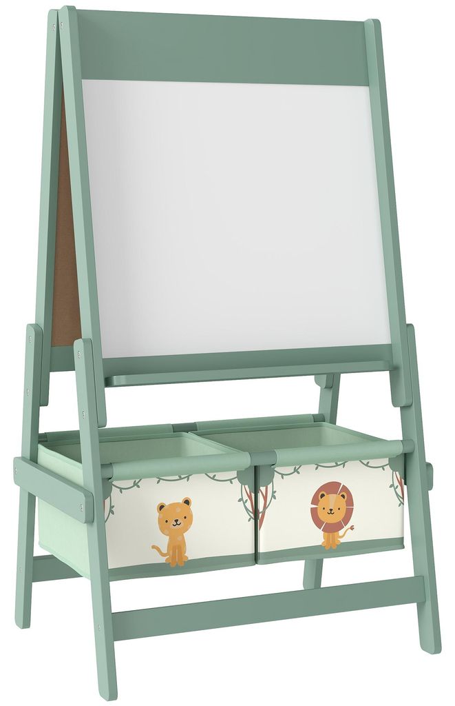 Kinder Staffelei 3 in 1 Kindertafel mit Kreidetafel, Whiteboard, Papierrolle, 2 Aufbewahrungsboxen, für 3-8 Jahre Grün