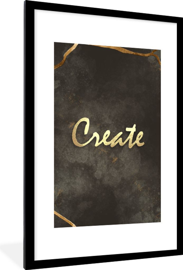 MuchoWow Gerahmtes Poster Zitat - Kreativ - Gold - Schwarz 60x90 cm - Poster mit Schwarzem Bilderrahmen Wandposter Rahmen Foto Bilder - Dekoratio...
