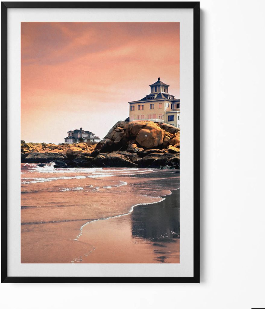 Sherman Cottage Küstenlinie– Wandbild mit Rahmen – Gerahmtes Bild – Wanddekoration – 70x100 cm – Schwarz Rahmen