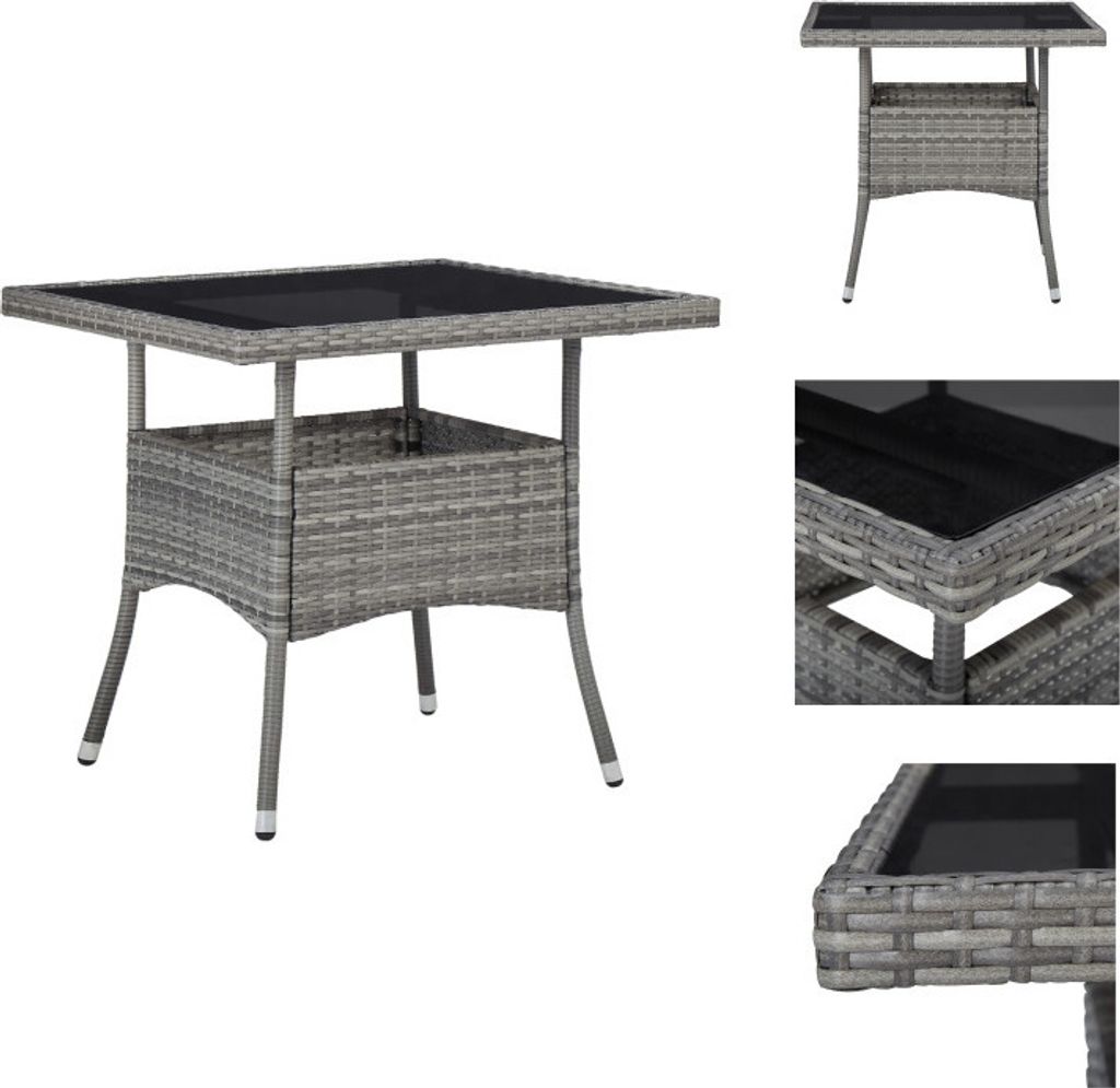 vidaXL Garten-Esstisch Grau Poly Rattan und Glas - Gartentische