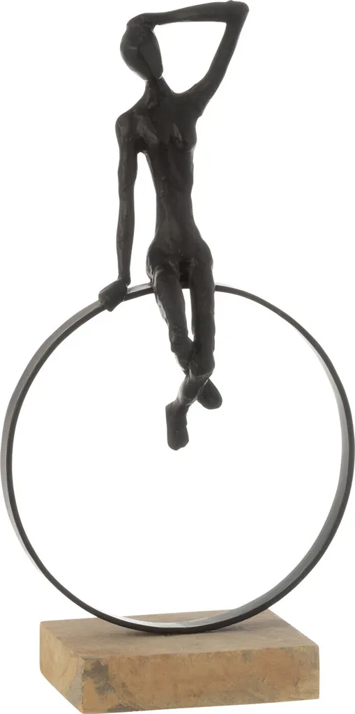 Objet Déco Femme sur Anneau J-Line en Résine Noire pour Salon et Bureau
