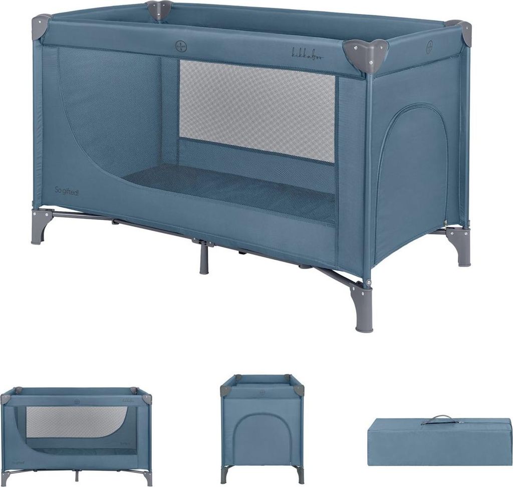Kikkaboo Reisebett so gifted eine Ebene, weiche Matratzenauflage, Seiteneingang grau blau