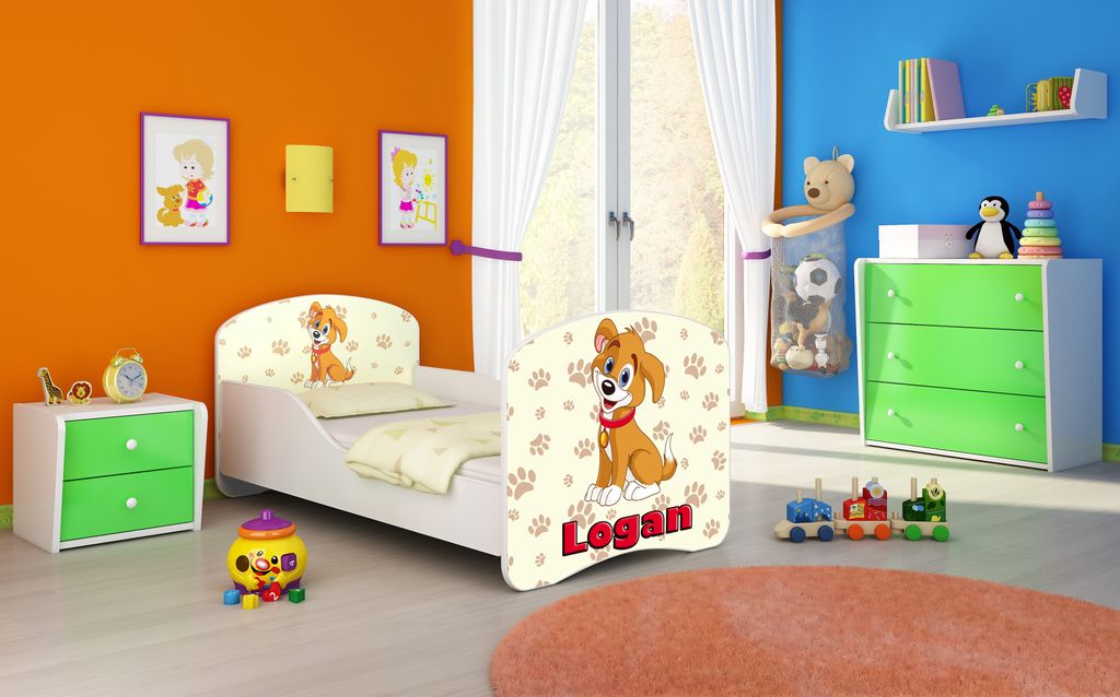 ACMA I Jugendbett Kinderbett Junior-Bett Komplett-Set mit Matratze Lattenrost Weiß 11 Welpe 180x80
