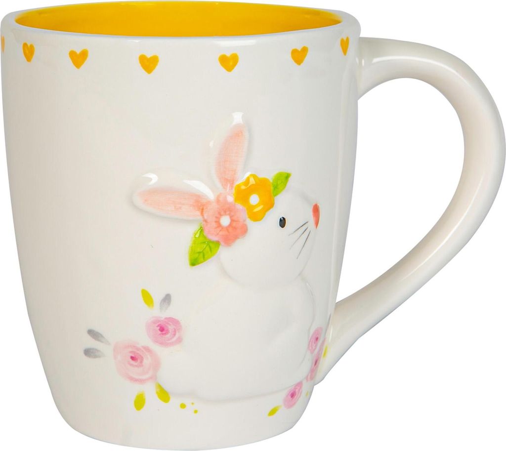 Nicola Spring Gelbe Blumen-Häschen-Korb - Handgemalte Buffet-Party Servierware Geschirr - 16,5 cm - Weiß