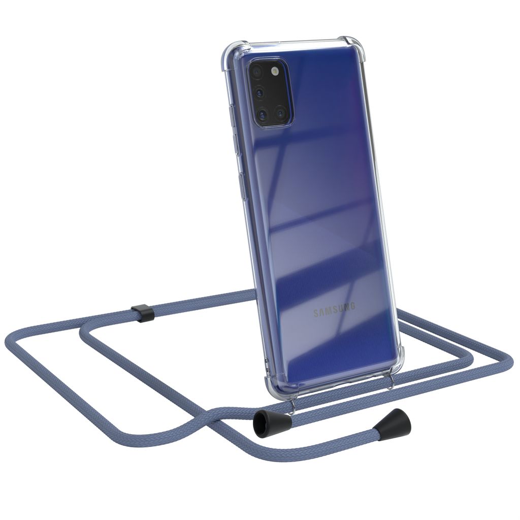 EAZY CASE Handykette kompatibel mit Samsung Galaxy A31, Handyhülle mit Umhängeband, Handykordel, Schutzhülle Clear, Band in Grün