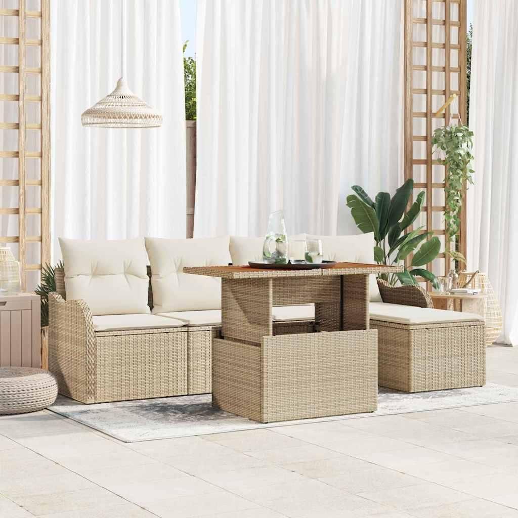 Maison Exclusive - Garten-Sofa-Set mit Speicher 6 pcs Beige Poly Rattan
