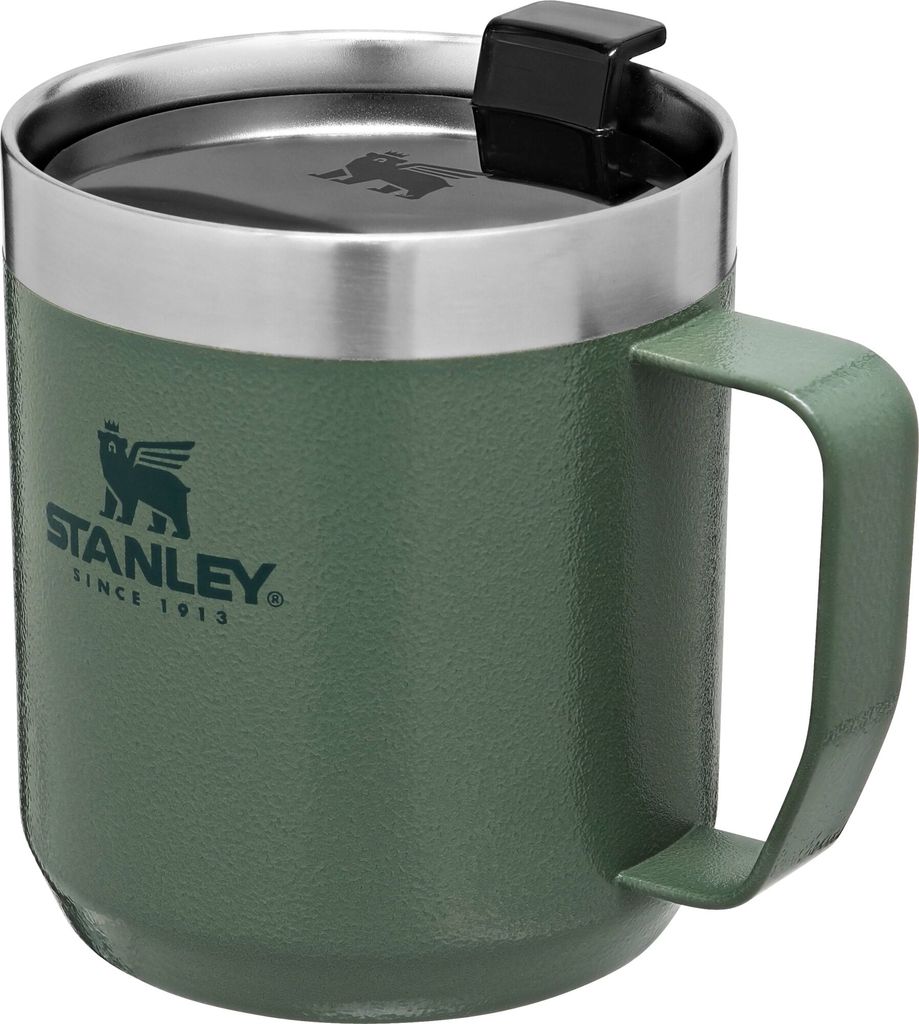 Stanley CLASSIC CAMP MUG 354ml, Stahl 18/8, Vakuumisolierung, Hammertone Green, Tritan Deckel