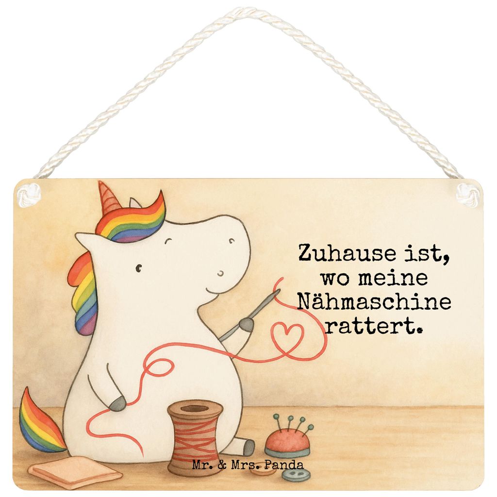 Mr. & Mrs. Panda Schild Einhorn Näherin Design DIN A6 - Weiß - Geschenk, wandtafel, Basteln, Deko Wandbild, Türschild, Stricken, kleine aufmerks...