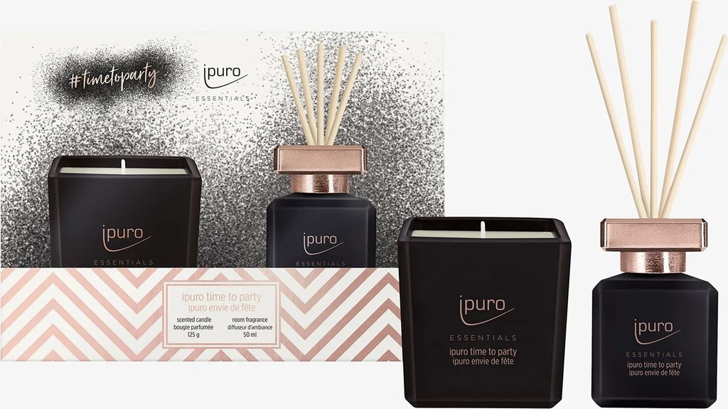 ipuro Essentials Geschenkset "#time to party" Raumduft 50ml & Duftkerze 125g Geschenk-Set