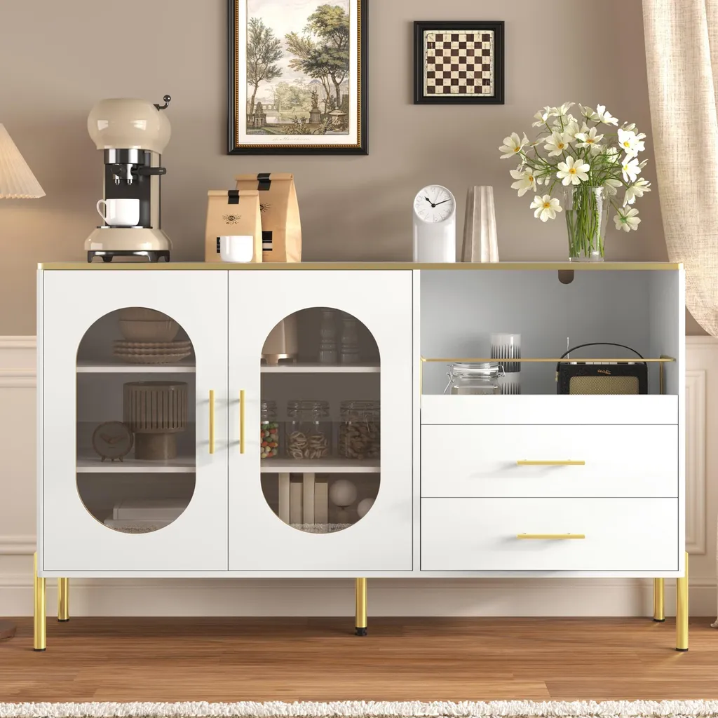 Meuble de Rangement Entrée et Salon Blanc 140cm Style Élégant Merax