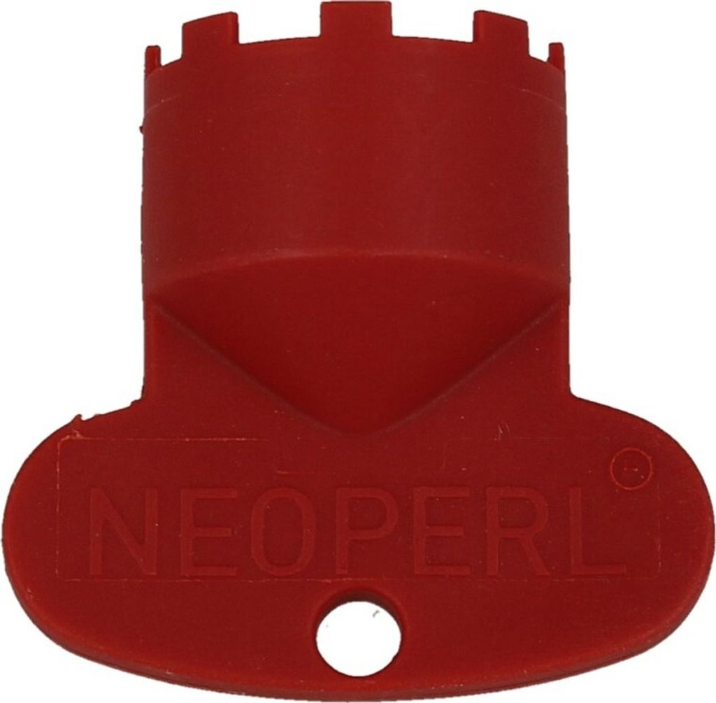 A red plastic tool with the brand name 'NEOPERL' embossed on it.
