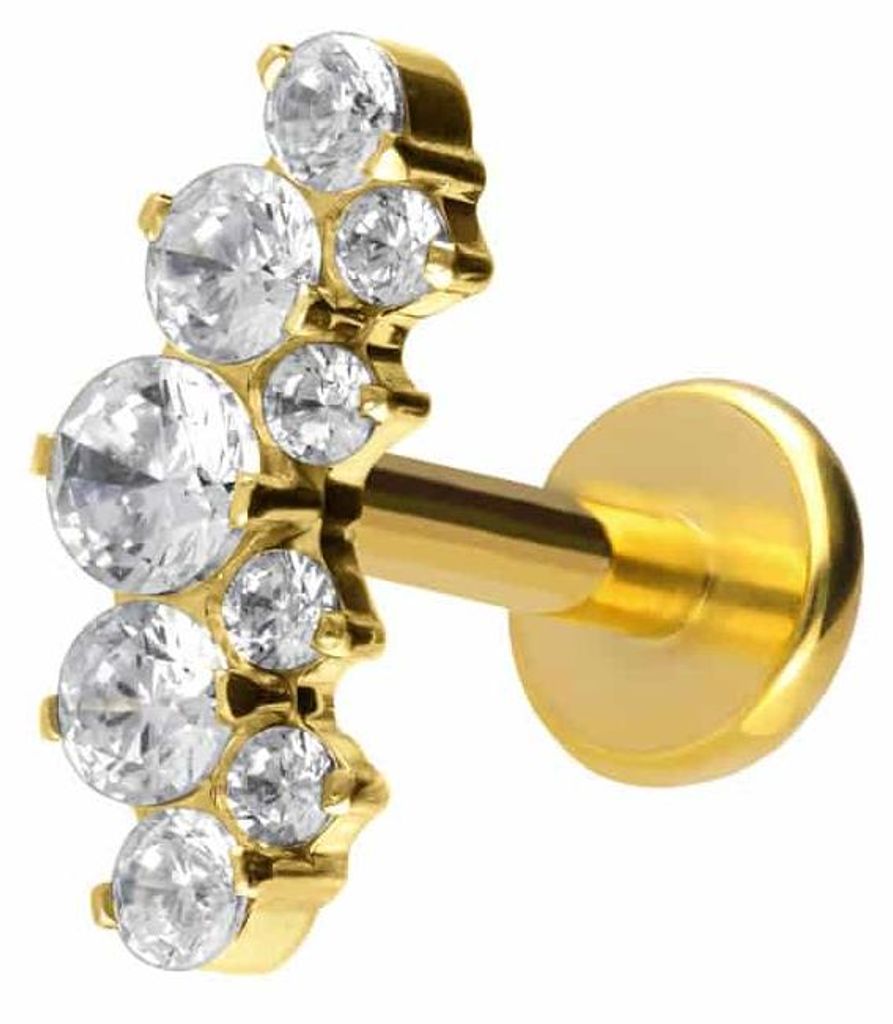 Ohrpiercing, Nasenpiercing Titan Labret mit Push Fit KRISTALLBOGEN Gold Stablänge: 8mm | Stabstärke: 1,2mm