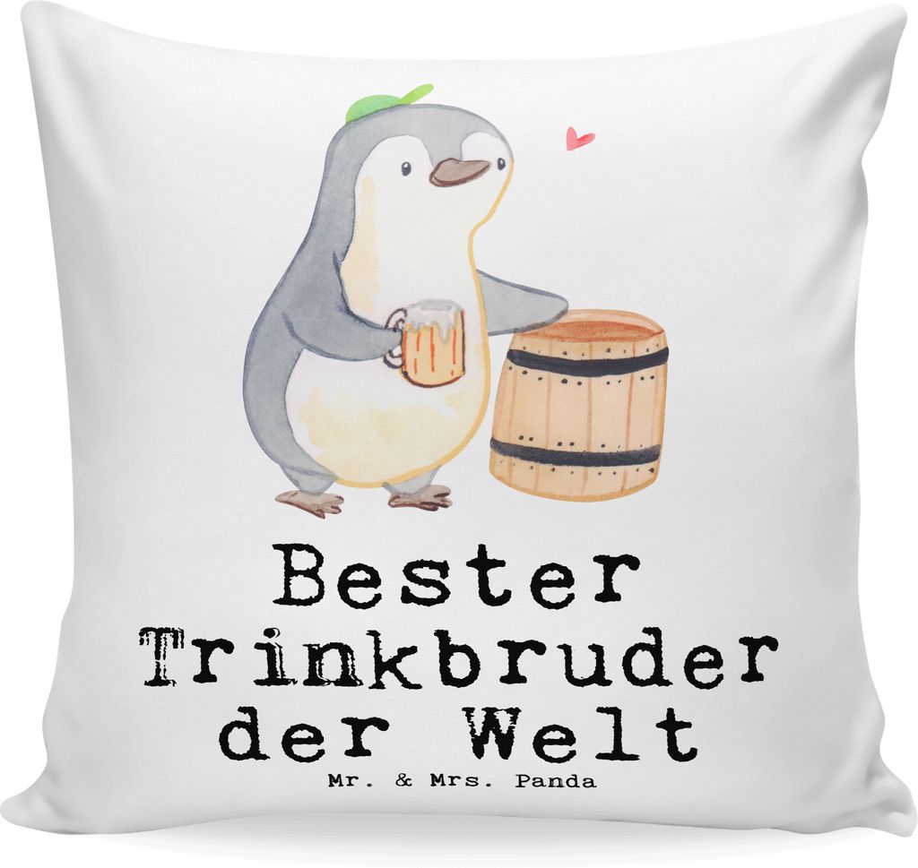 Mr. & Mrs. Panda kuschelkissen 40x40 Pinguin Bester Trinkbruder der Welt - Weiß - Geschenk, Trinken, Kumpel, Kumpane, Kleinigkeit, kissen für sof...