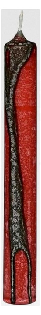 Stabkerzen 180mm x Ø 22mm handverziert - Farbdesign Kerzen, Brenndauer 8h, hochgereinigt, rußarm, geruchsneutral, Farbkombination: Dunkelrot-Grü...