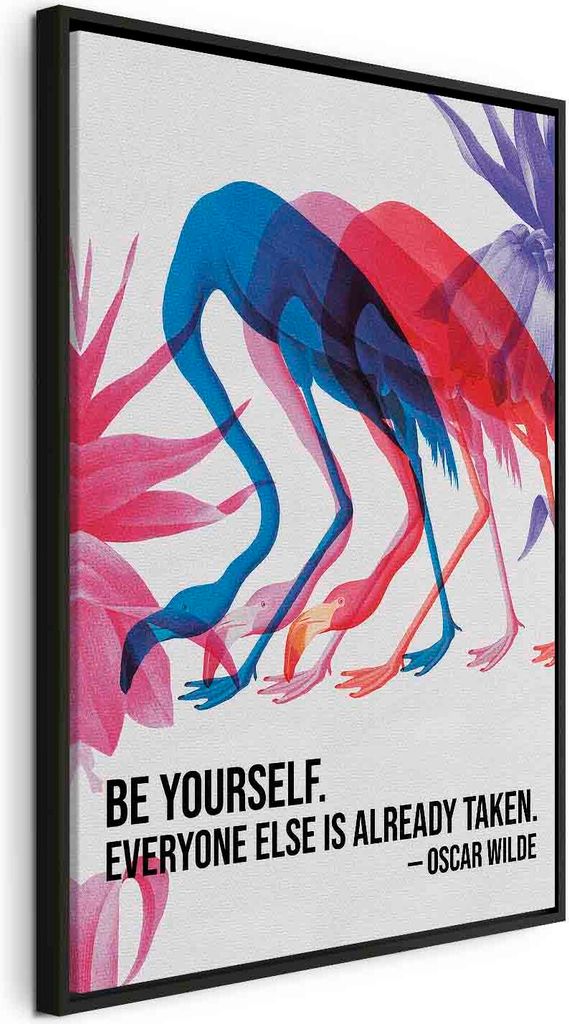 Italienischer Leinwand Leinwandbild - Colorful Flamingos - Inspirational Quote with Colorful Bird Silhouettes 80x120 cm Abstrakt g-C-10178-b-a