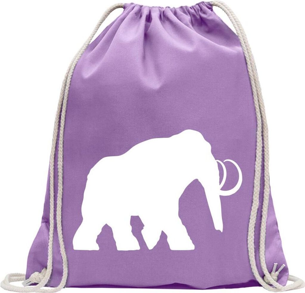 Kiwistar - Turnbeutel - lavendel - Mammut Rüsseltiere Elefant - Fun Rucksack Sport Beutel Gymsack Baumwolle mit Ziehgurt