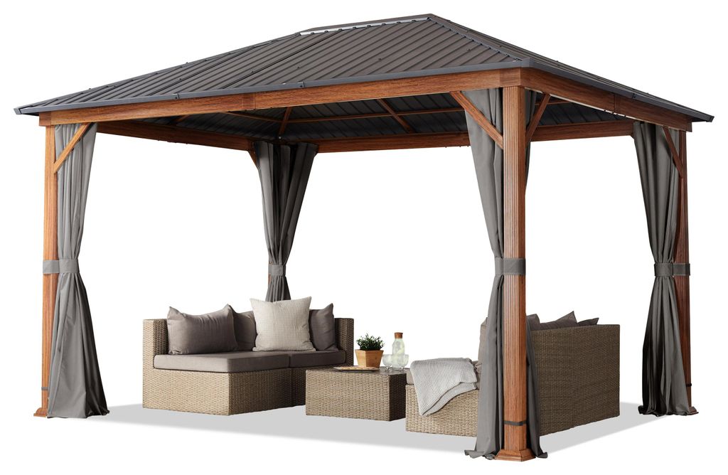 Gartenpavillon 3x4 m Holzoptik, Stahldach Hardtop 4 Produktbild 