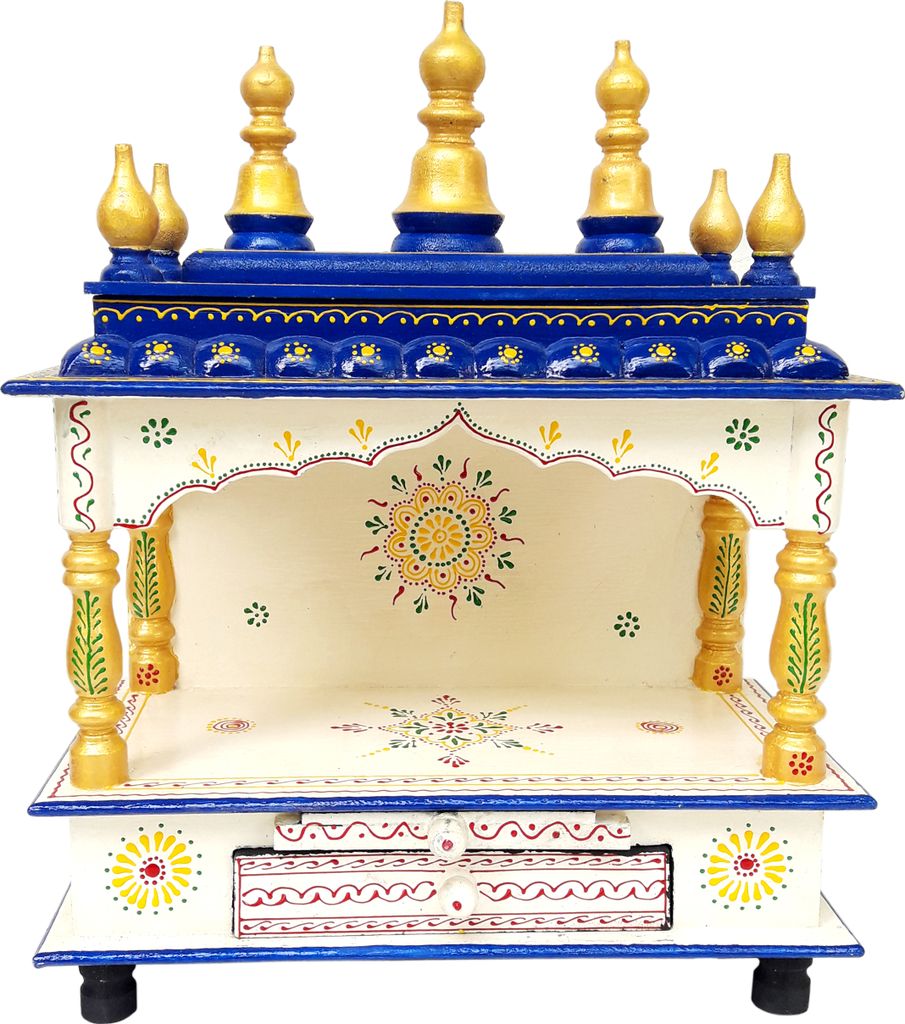 Aashita Creations Houten Tempel Mandir voor thuis & kantoor Pooja, wandmontage, prachtig handgeschilderd, regular size Mandir, handgemaakte decoratieve Indiase kunst