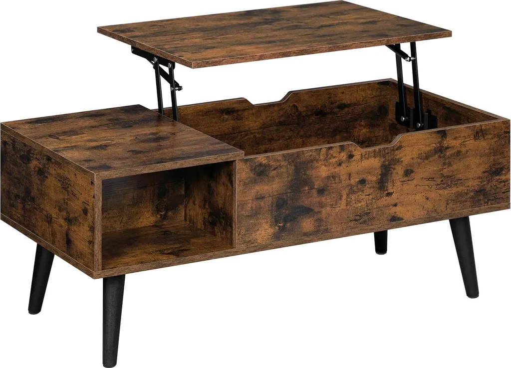 Table de salon relevable rustique en bois de pin avec coffre de stockage