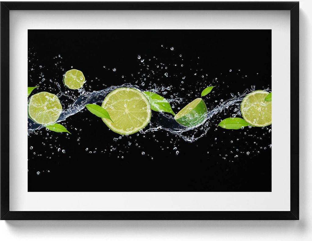 Limonen-Minze-Wasser– Wandbild mit Rahmen – Gerahmtes Bild – Wanddekoration – 70x50 cm – Schwarz Rahmen