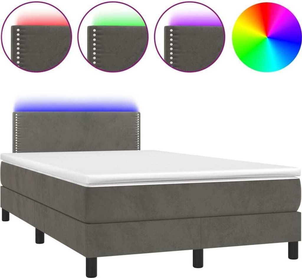 Boxspringbett mit Matratze & LED Dunkelgrau 120x200 cm Samt