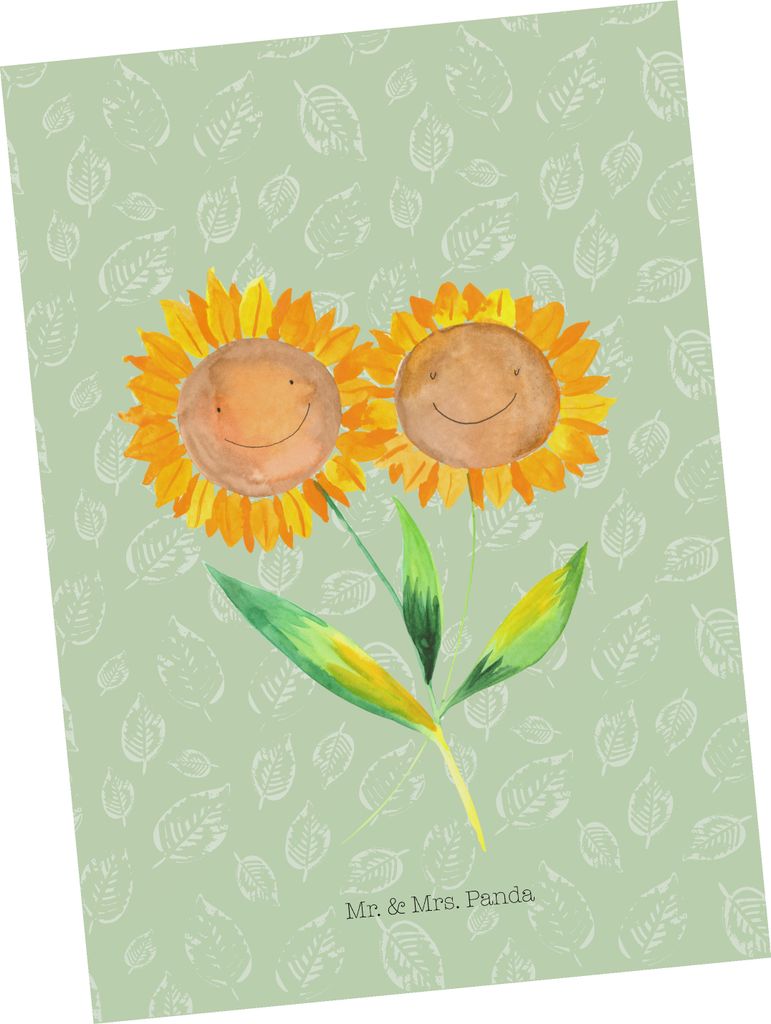 Mr. & Mrs. Panda Postkarte Blume Sonnenblume - Blattgrün - Geschenk, Postkarten, Fotokarte, Garten, Sonnenblumen, Freundin, Zusammen, Ansichtskart...