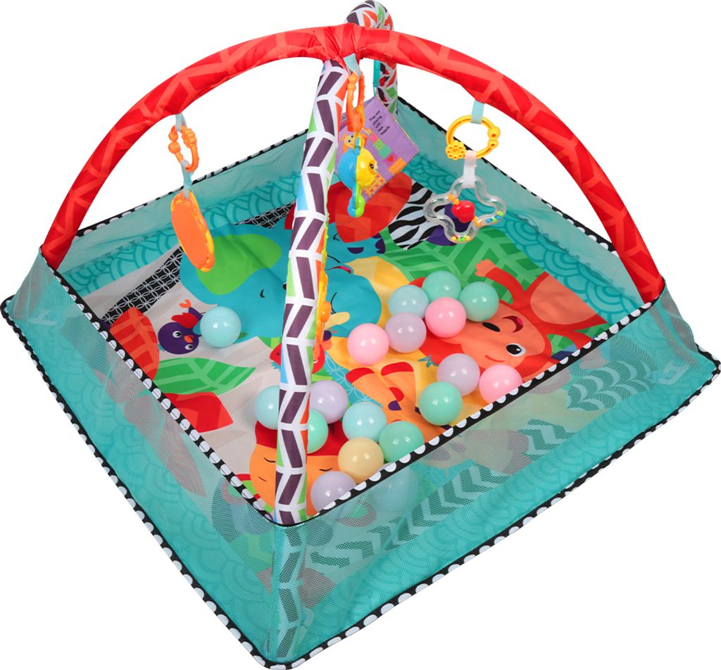 Baby Spieldecke mit Spielbogen Krabbelmatte Krabbeldecke Spielmatte mit 18 Bällen Blau