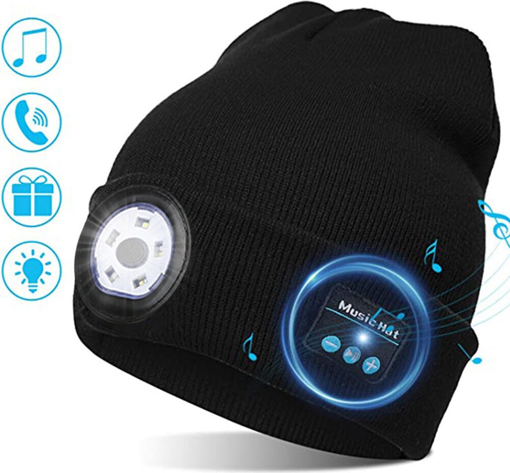 Bluetooth 5.0 LED-Beanie-Mütze mit LED-Licht, integrierten Stereo-Lautsprechern und Mikrofon, warme Mütze für Sport und Outdoor
