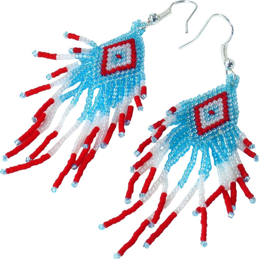Indigener Schmuck, Boho Ohrringe, Ethno Perlenohrringe - Modell 3, Türkis, Glasperlen, 7*2 cm, Ohrringe + Ohrstecker Modeschmuck