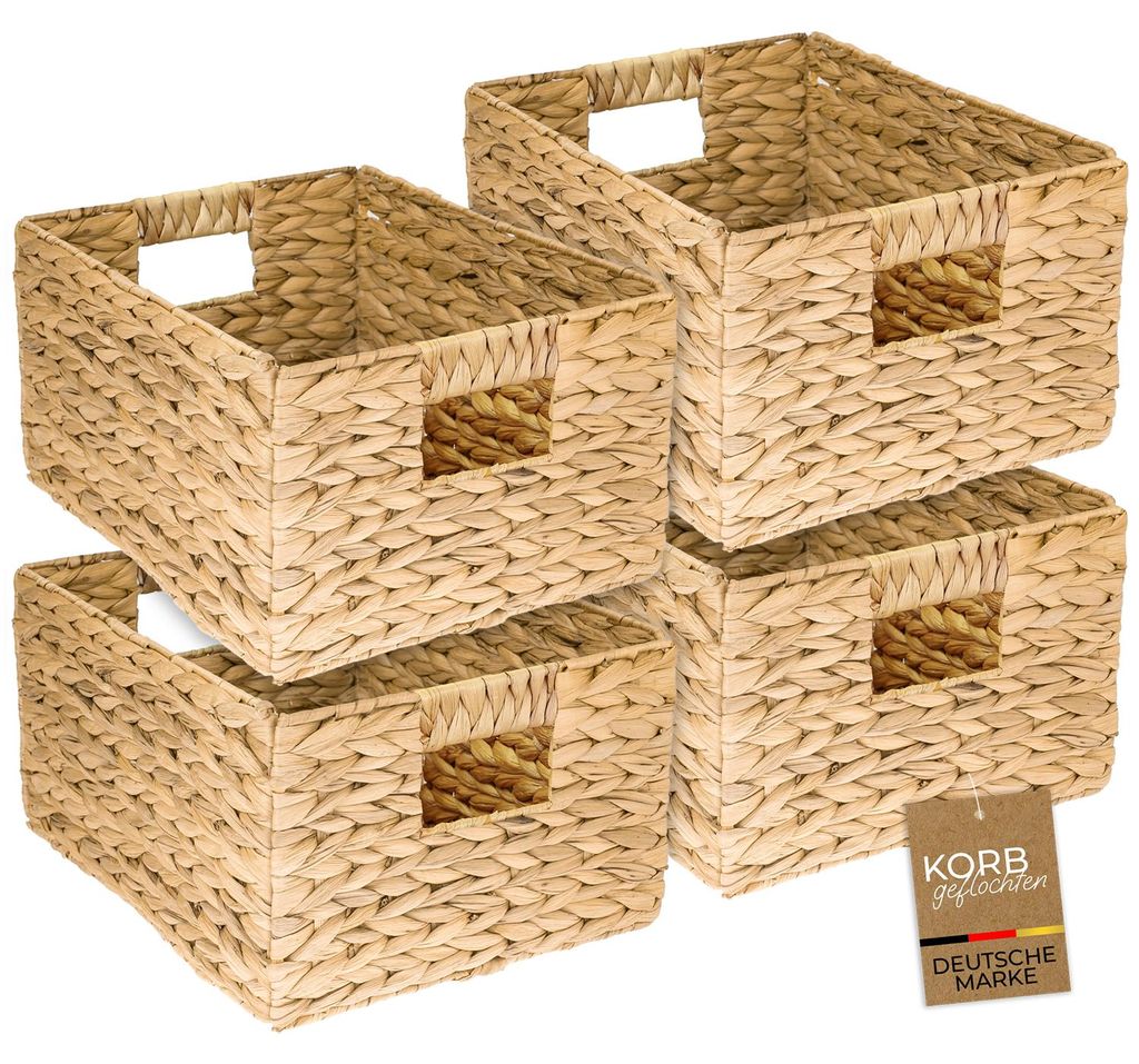 Aufbewahrungskorb faltbarer Korb geflochten aus Wasserhyazinthe Seegras 4er Set HMF 37241-S4 Größe L 36 x 28 x 20 cm vorne KI-generiertes Bild