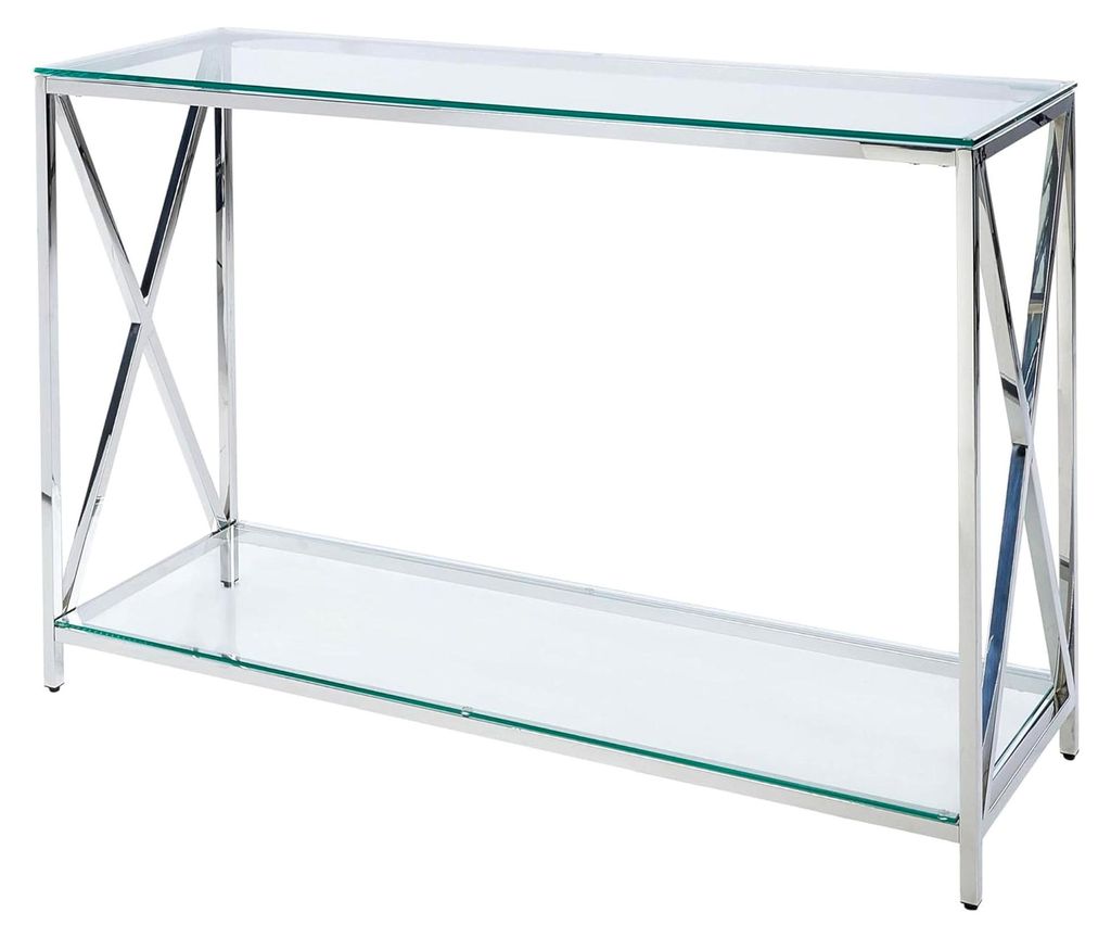 Konsolentisch aus Glas mit Edelstahlgestell Silber 40 x 120 cm