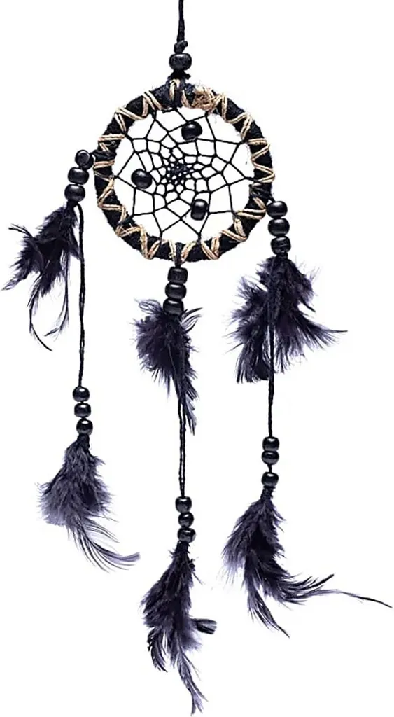 Lot de 6 attrape-rêves noirs avec plumes naturelles - 7,5 x 25 cm