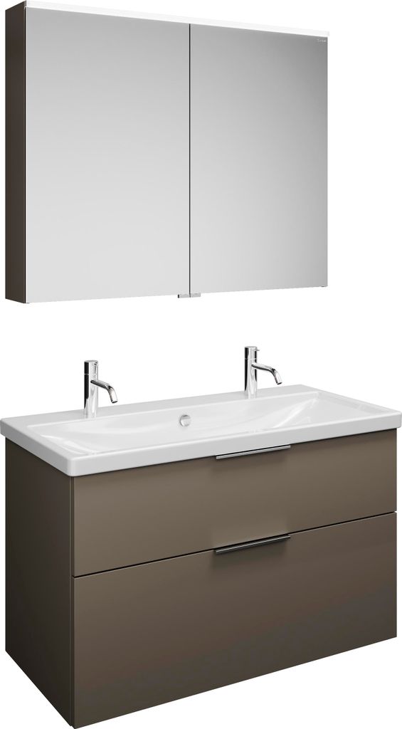 burgbad Eqio Set, bestehend aus Spiegelschrank, Keramik-Waschtisch mit 2 Armaturbohrungen und Waschtischunterschrank, Breite 1030mm, SFAO103F2010C0...