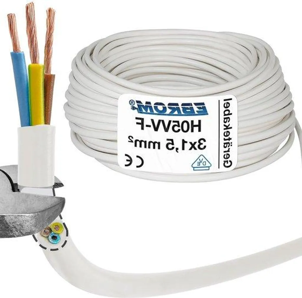Câble 3 conducteurs H05VV-F 1,5 mm² blanc résistant de 5 à 150 mètres