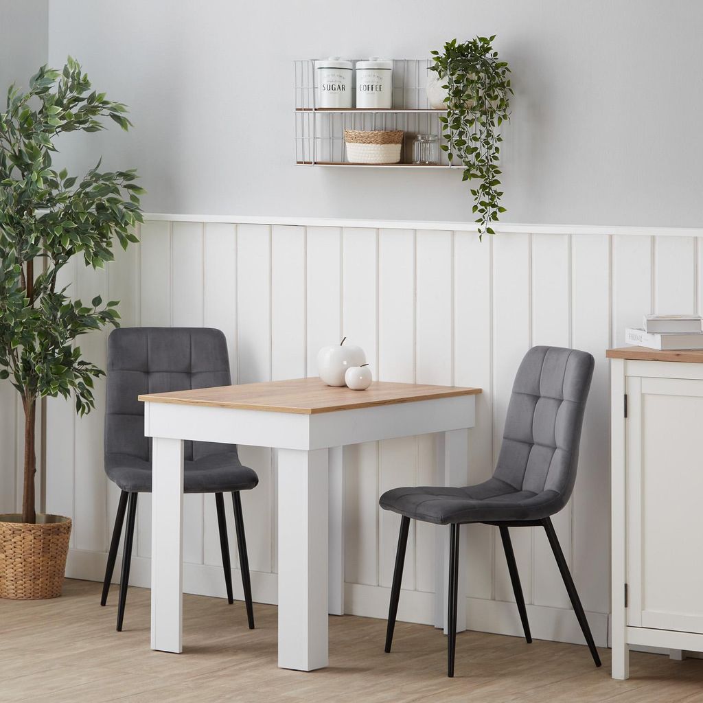 Homestyle4u 2761, Essgruppe mit 2 Stühlen Weiß Holz Eiche Produktbild 