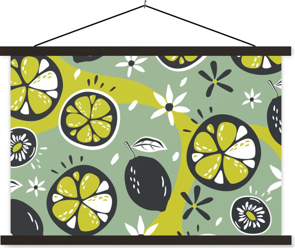 MuchoWow Textilposter Sommer - Blumen - Obst 60x40 cm mit schwarzem Rahmen - Hölzernes