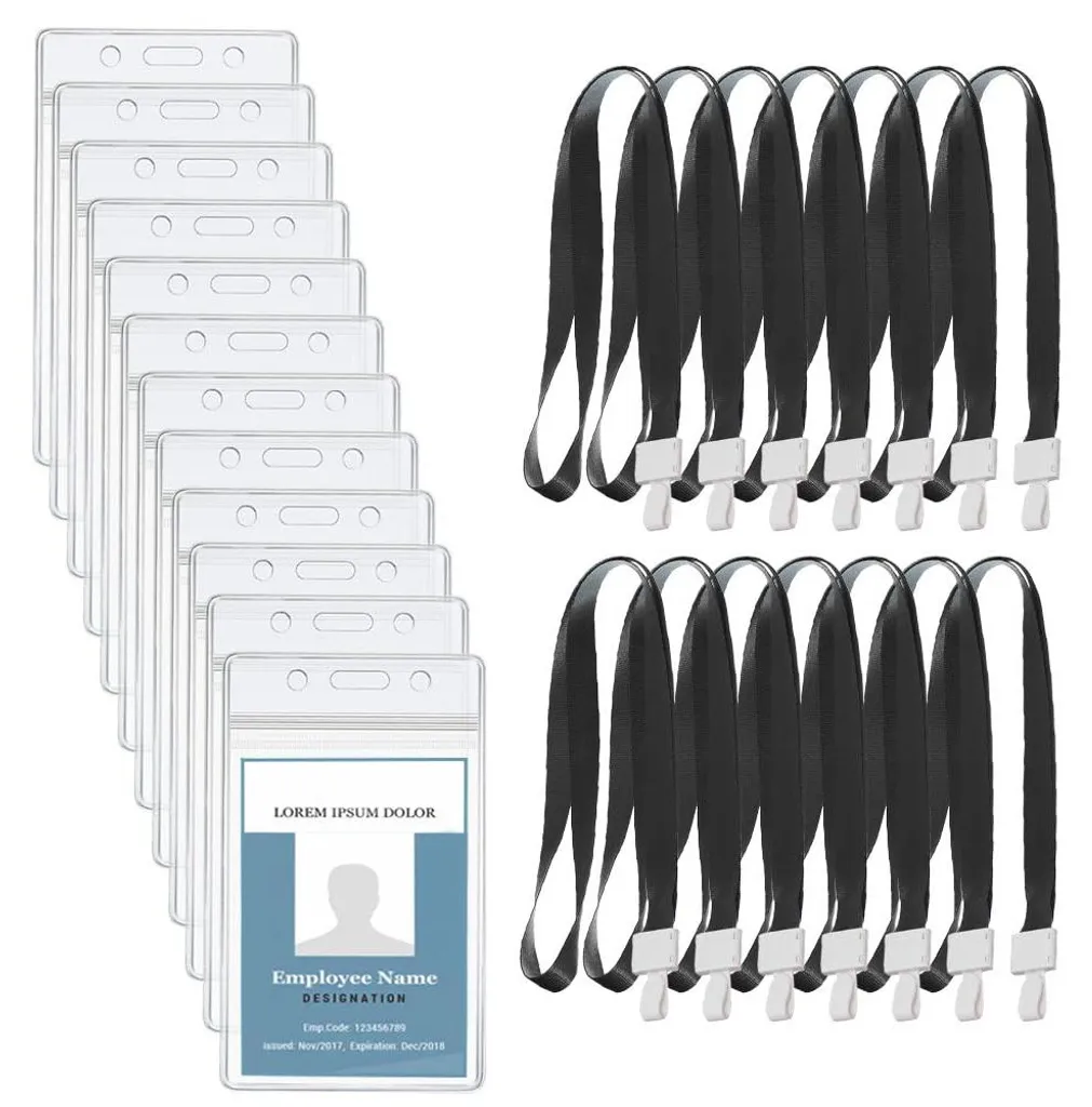 Porte-badge pour salons et conférences avec cordon noir lot de 12 étuis