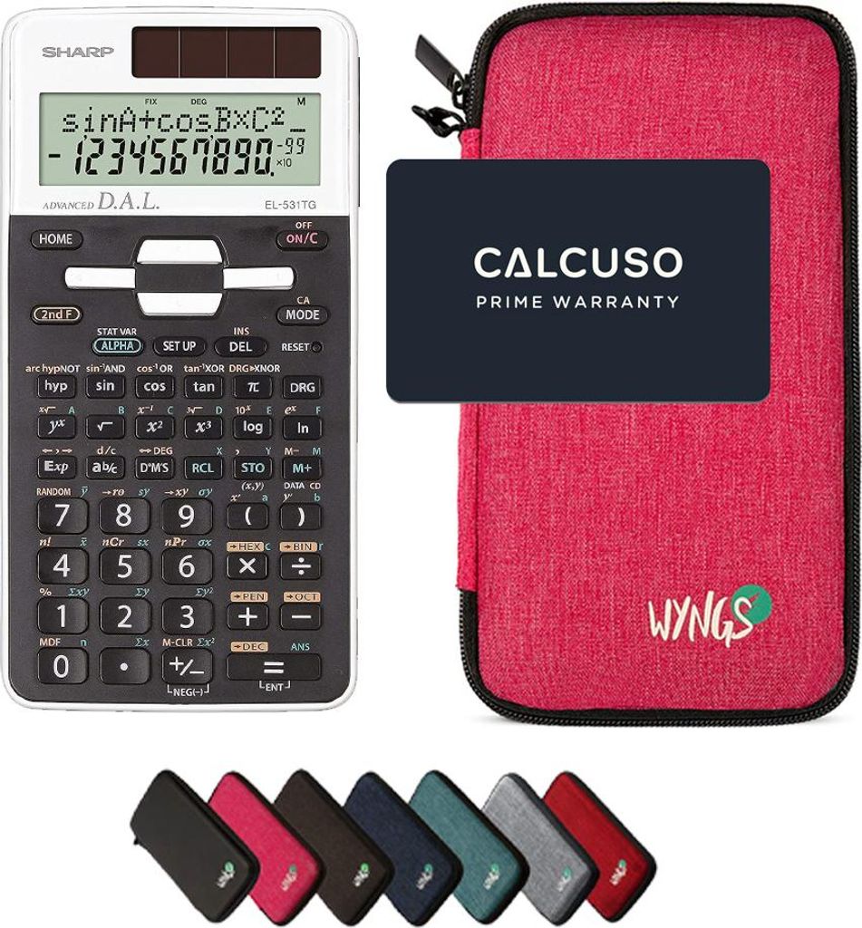 Sharp EL-531TG Weiß inkl. WYNGS Schutztasche Pink - Wissenschaftlicher Taschenrechner - Basic Set