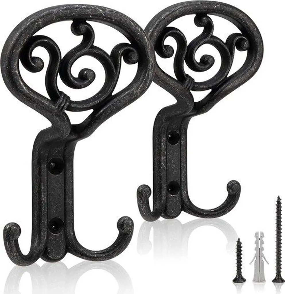 Lot de 2 patères noires vintage 85x50x138 mm pour vestiaire moderne
