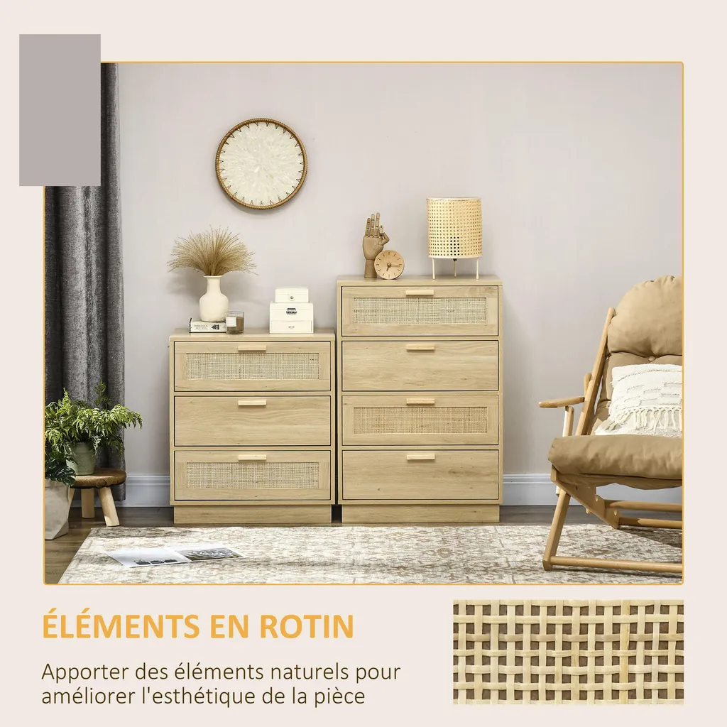 Commode compacte 3 tiroirs rotin : gagnez de la place avec style - 4