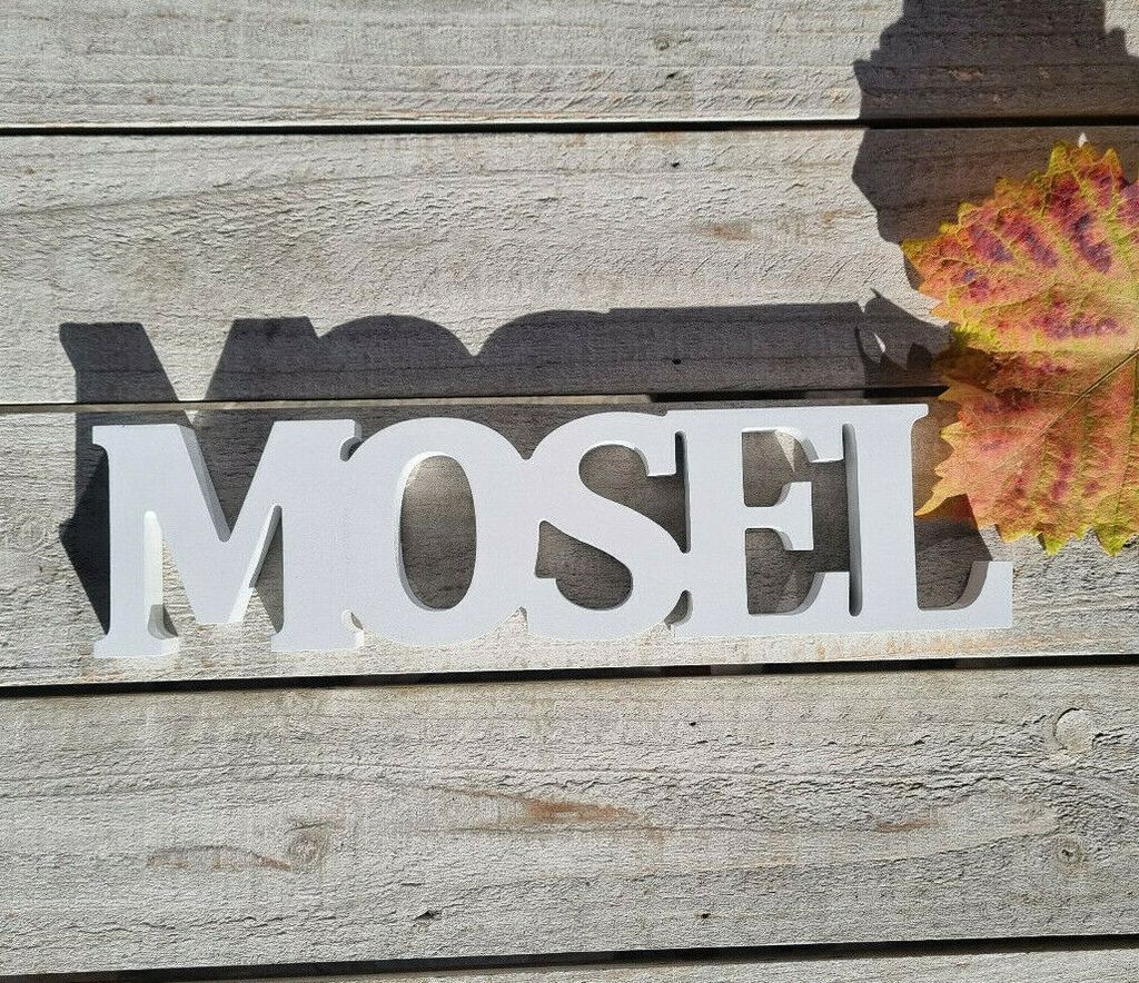 Deko-Aufsteller Schriftzug MOSEL, MDF-Holz weiß lackiert, Produktbild 