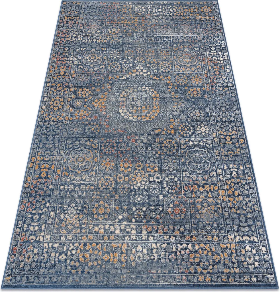 Petit Tapis Laine Anti-Tache et Durable pour Entrée Bleu 80x150 cm