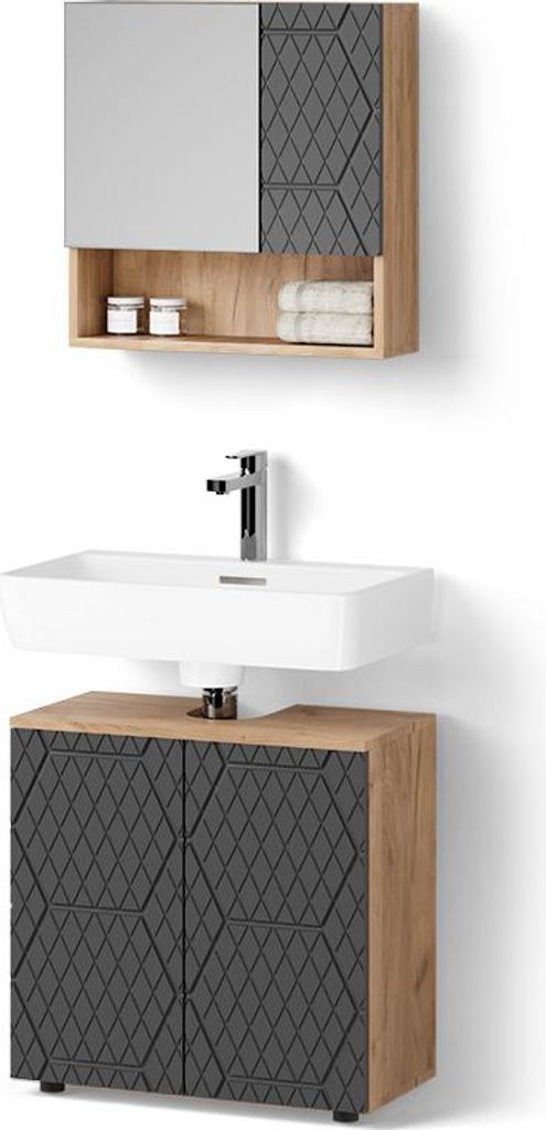 Badmöbel-Set Livinity Ronco Anthrazit mit Wabenstruktur 2 Teile, Unterschrank 60 cm, Model 52911